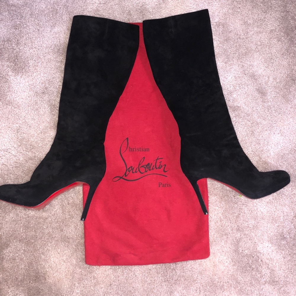 Christian Louboutin Knee Boot Red Sole Black Suede